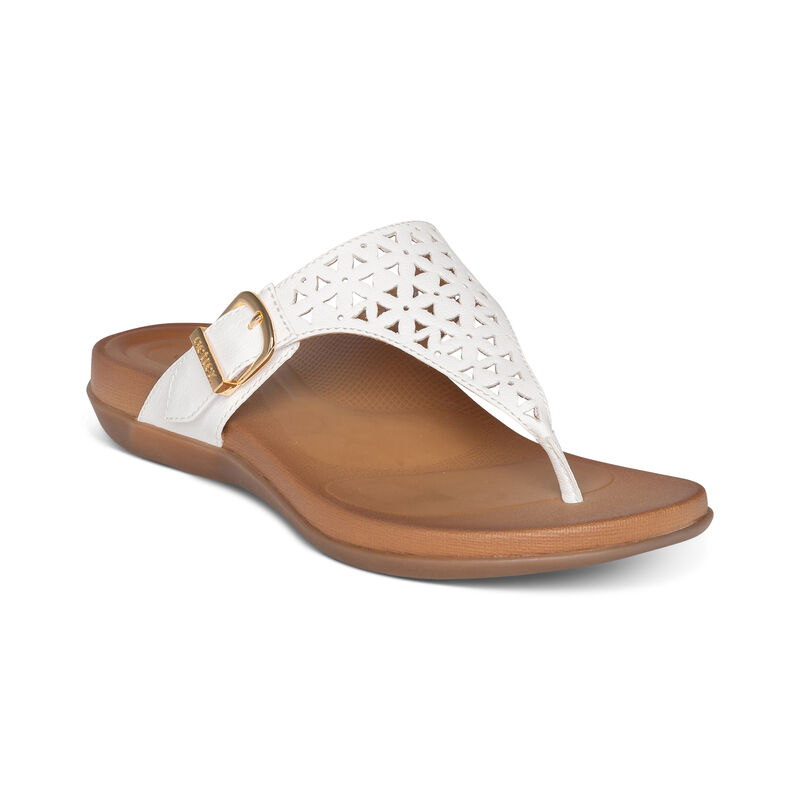 Aetrex Womens Rita Adjustable Thong Sandals White - 83Ga3myU9